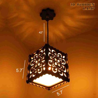 Wooden Pendant Ceiling Hanging Light Lamp | Decorative Room Lights | Wooden Lamps for Bedroom & Living Room | Hall Decoration Items | LED Warm Light | Home Décor Lamps Bazm-e-Decor