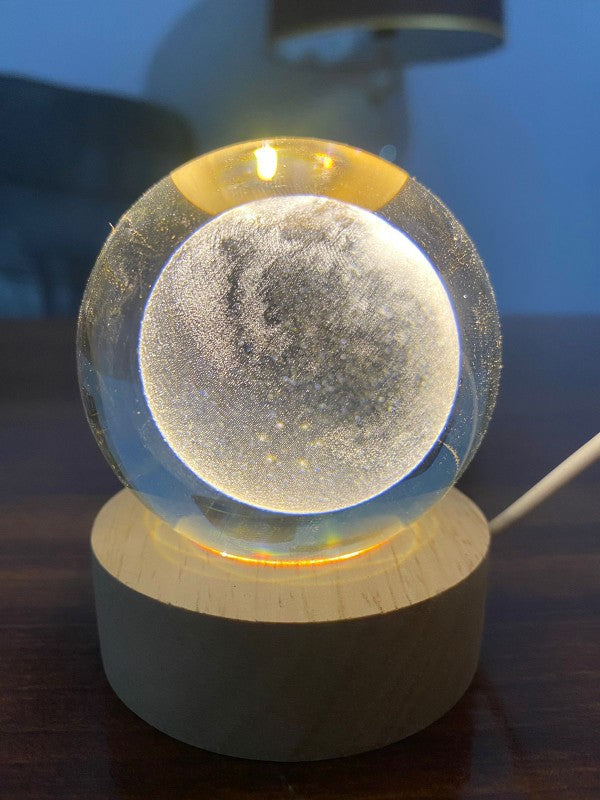 3D Galaxy Crystal Ball Lamp with Wooden Base - USB LED Night Light for Home and Desk Decoration Bazm-e-Decor