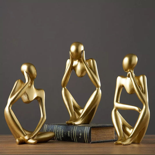 Elegant Gold and Black Resin Thinking Mannequin Figurines for Home Decor Bazm-e-Decor