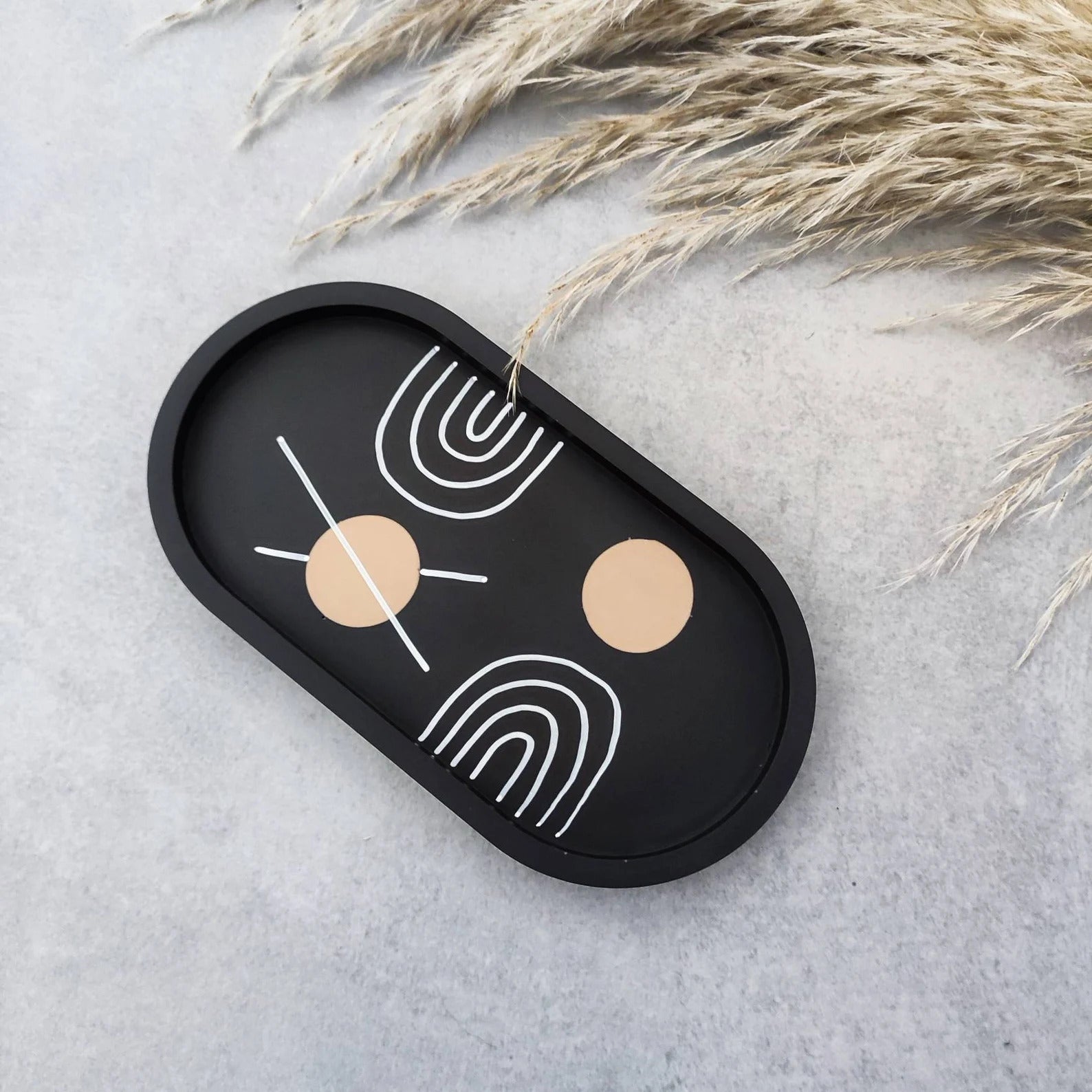 Oval Trinket Tray | Black Jewelry Tray | Minimalist Decorative Catch-All | Modern Abstract Home Decor | Customizable EDC Tray Bazm-e-Decor