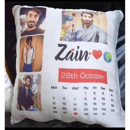 Personalized Calendar Cushion with Stylish Design | Custom Photo & Name Pillow Cover Bazm-e-Decor