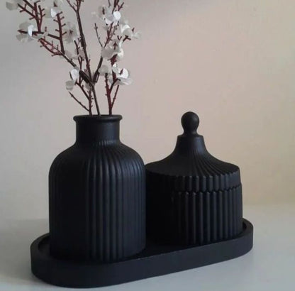 3-Piece Concrete Home Decor Set: Ribbed Vase, Jewelry Storage Box, Oval Tray Bazm-e-Decor