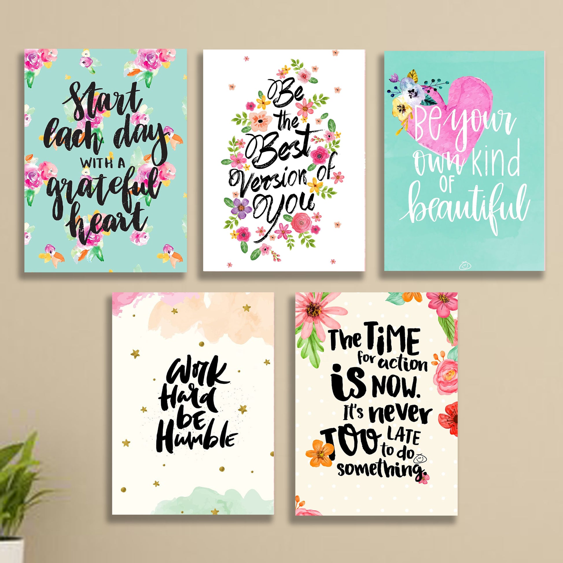 Set of 5 Girls Room Motivational Wall Art Wooden Frames – Sticky Phototile Decor Bazm-e-Decor