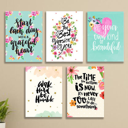 Set of 5 Girls Room Motivational Wall Art Wooden Frames – Sticky Phototile Decor Bazm-e-Decor