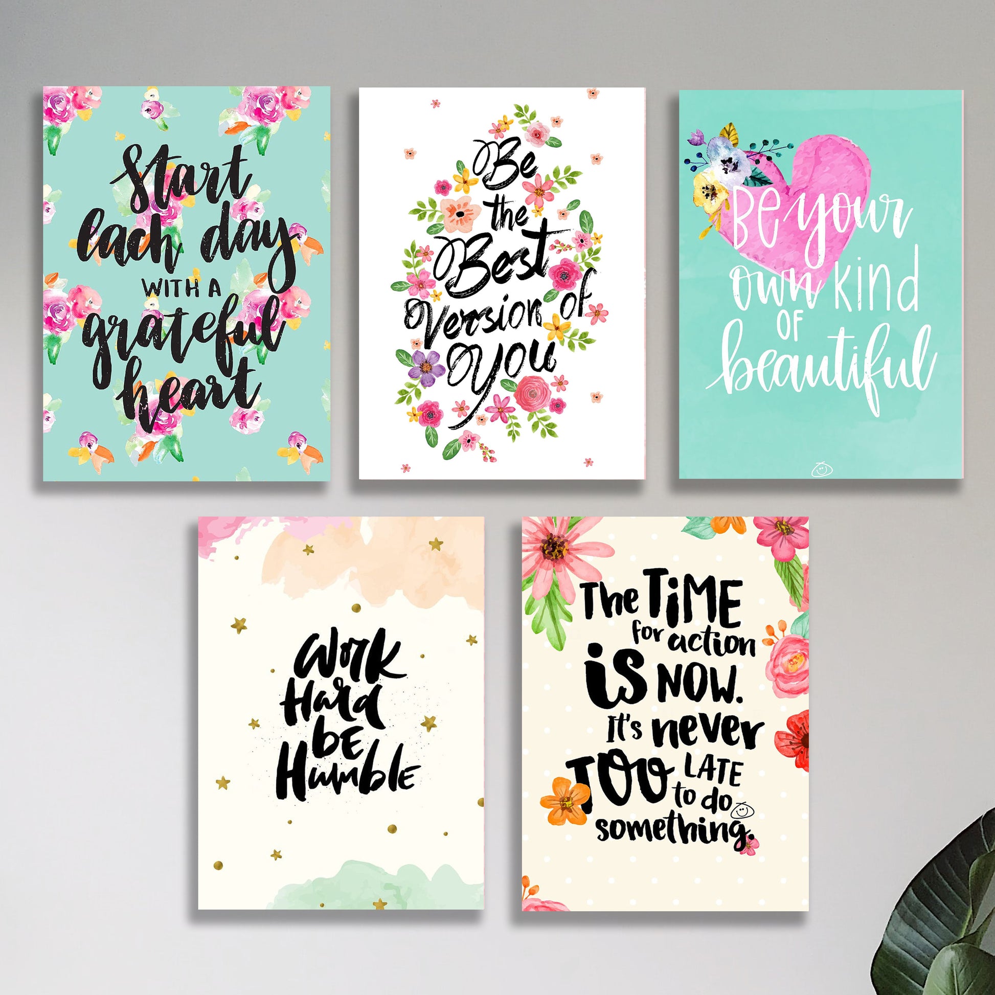 Set of 5 Girls Room Motivational Wall Art Wooden Frames – Sticky Phototile Decor Bazm-e-Decor