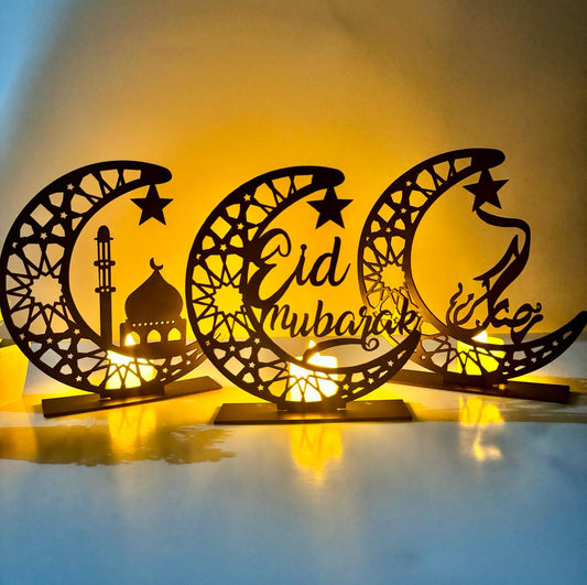 Elegant Wooden Table Decoration for Ramadan & Eid | MDF Home Decor Lamp Bazm-e-Decor