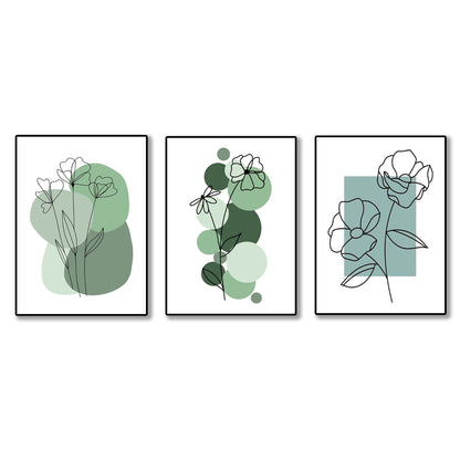 Set of 3 Abstract Plant Art Wooden Canvas Frames - Wall Décor & Sticky Photo Tiles for Home & Office Bazm-e-Decor