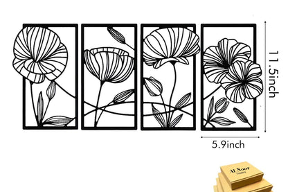 Minimalist 4-Piece Wooden Lotus Flower Wall Art - Abstract Floral Design for Living Room, Bedroom, Office & TV Room Bazm-e-Decor