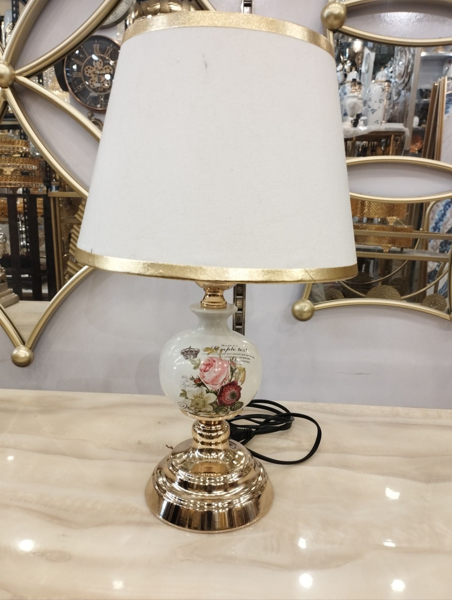 Ceramic Table Lamp Pair with Metal Base Bazm-e-Decor