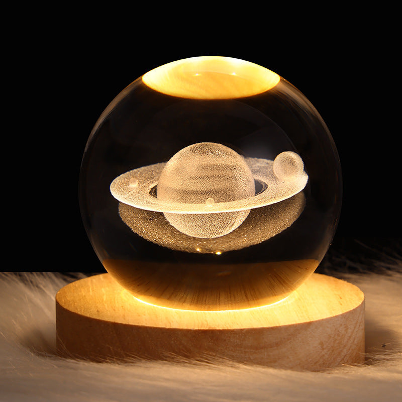 USB LED Night Light Crystal Lamp with 3D Galaxy Saturn Design – Creative Saturn Light for Bedroom, Home Decor, and Gift Ideas Bazm-e-Decor