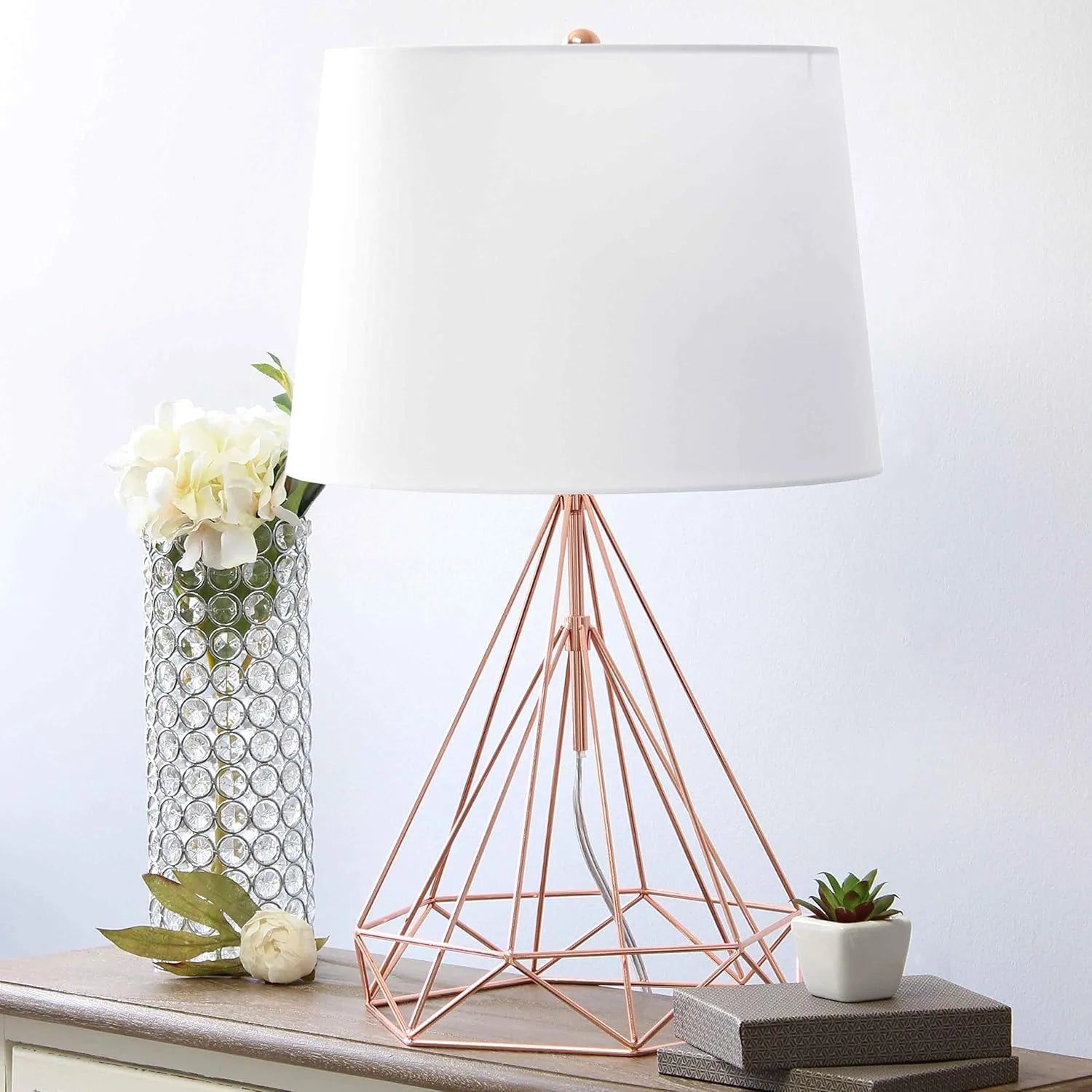 Modern Geometric Rose Gold Table Lamp Bazm-e-Decor