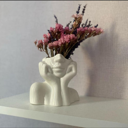 Modern Lady Head Vase – Concrete Face Plant Pot, Home Decor & Makeup Holder, Unique Gift for Her Bazm-e-Decor