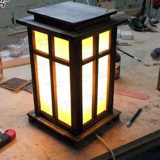 Wooden Side Table Lamp for Bedroom & Office | LED Warm Light | Room Decoration Lamp Bazm-e-Decor