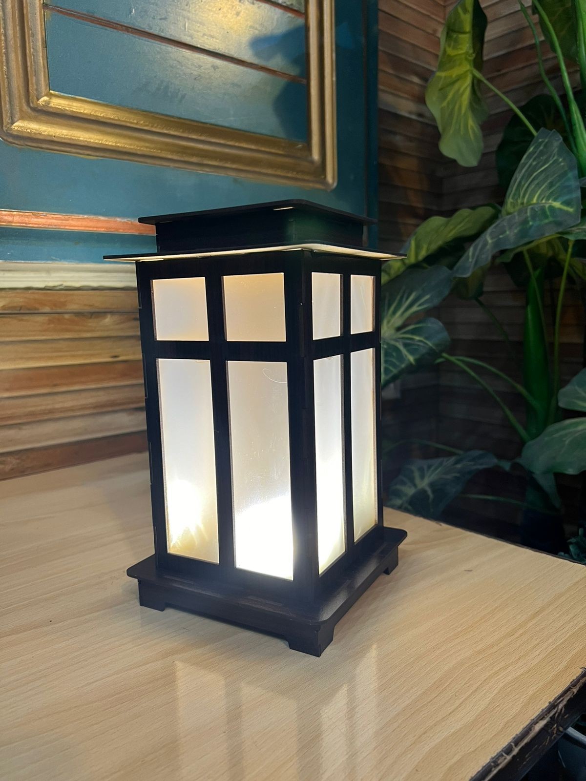 Wooden Side Table Lamp for Bedroom & Office | LED Warm Light | Room Decoration Lamp Bazm-e-Decor