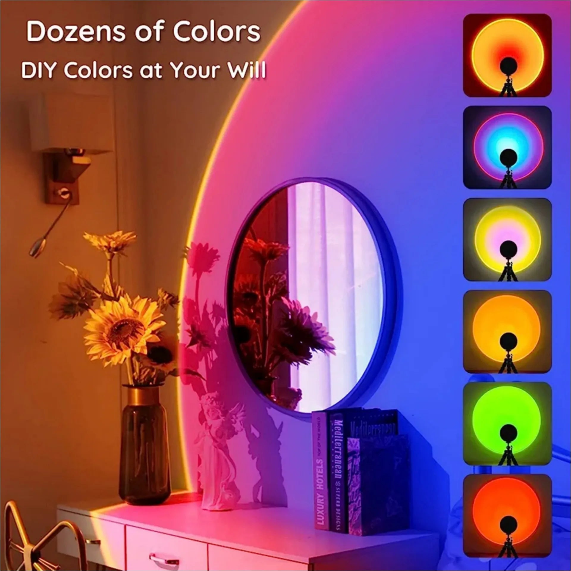 Sunset Projection Lamp with 16 Colors | 360° Rotatable LED Photography Lighting Kit Bazm-e-Decor