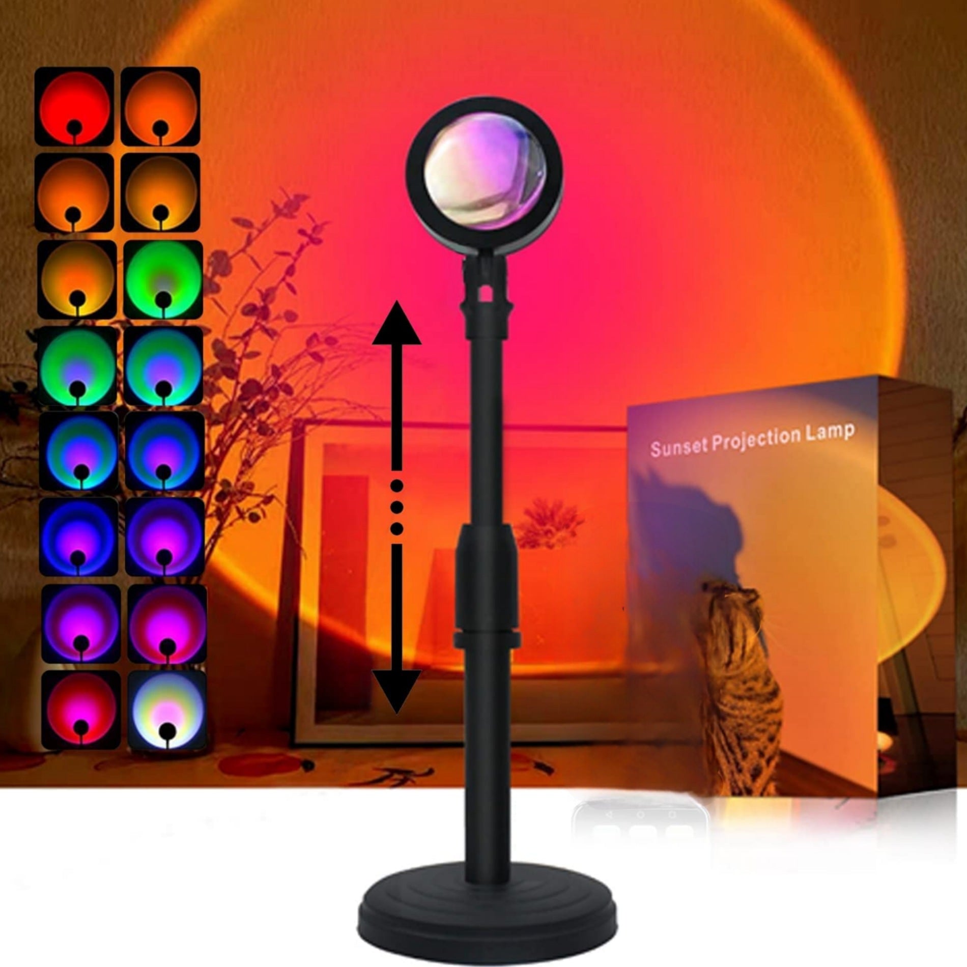 Sunset Projection Lamp with 16 Colors | 360° Rotatable LED Photography Lighting Kit Bazm-e-Decor