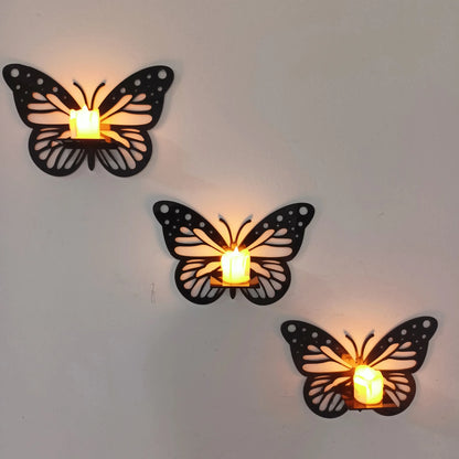 3 Pcs Wooden Butterfly Wall Shelf for Candles and Decor – Elegant Wall Décor & Storage Bazm-e-Decor