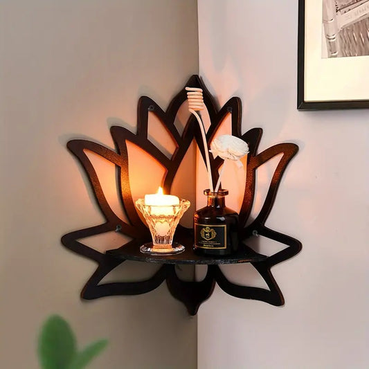 Lotus Shaped MDF Wall Shelves (Set of 3) with Candle for Home Décor Bazm-e-Decor