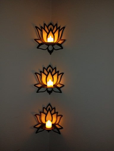 Lotus Shaped MDF Wall Shelves (Set of 3) with Candle for Home Décor Bazm-e-Decor