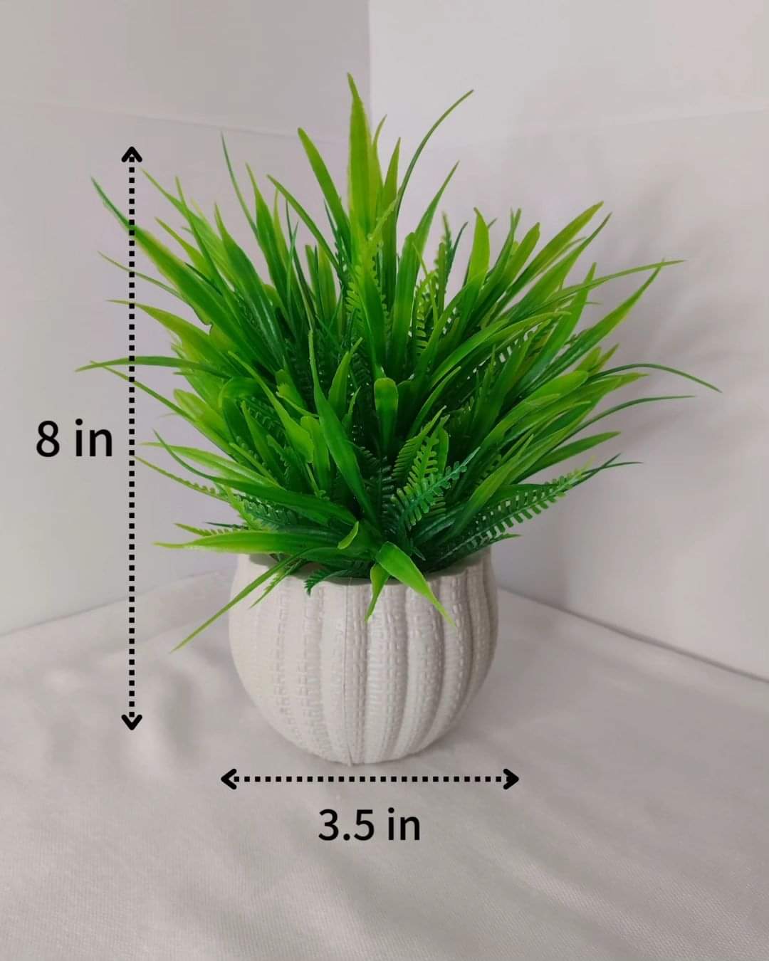 2 Pcs Artificial Green Grass Plant with White Pot - Decorative Faux Plant for Home & Office Décor Bazm-e-Decor