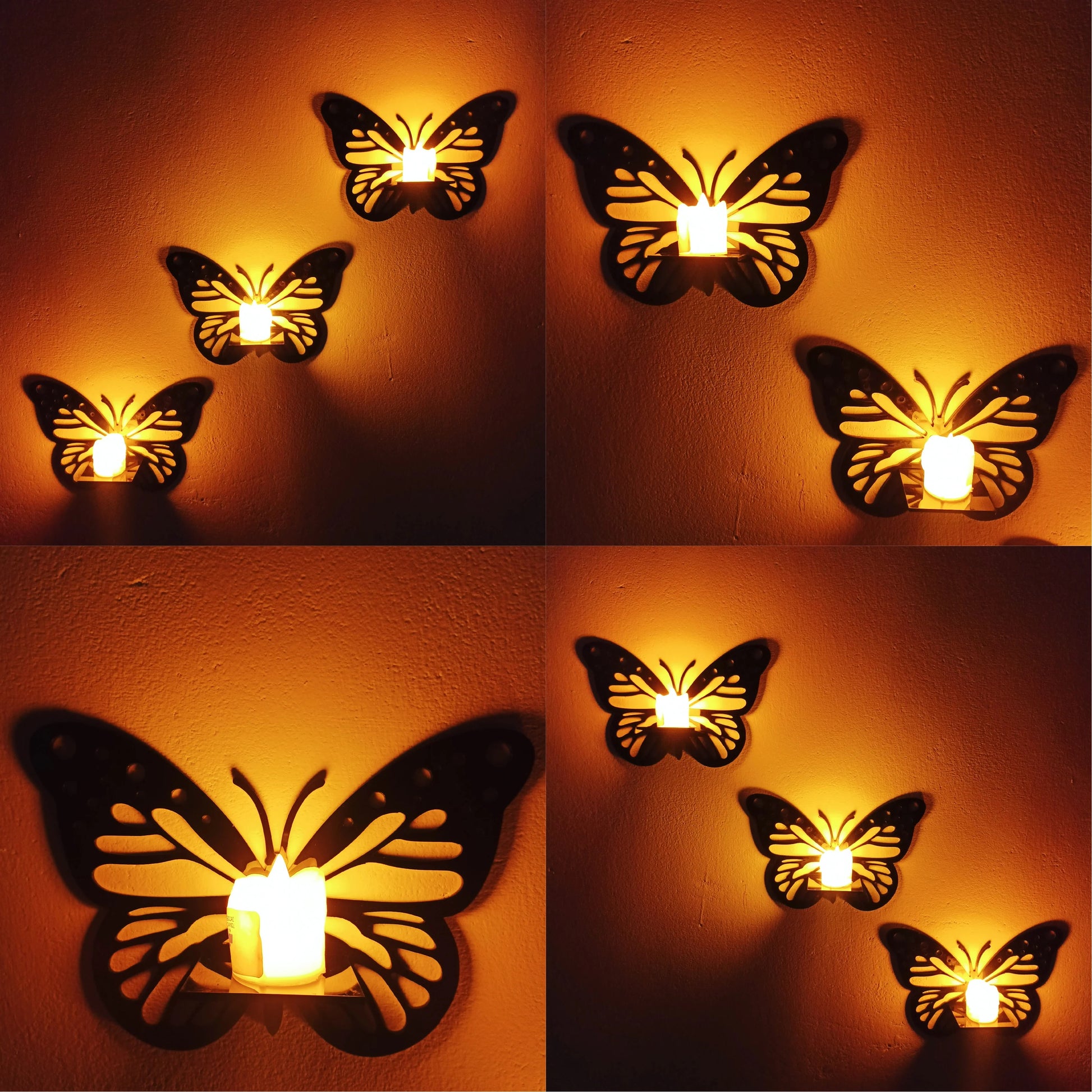 3 Pcs Wooden Butterfly Wall Shelf for Candles and Decor – Elegant Wall Décor & Storage Bazm-e-Decor