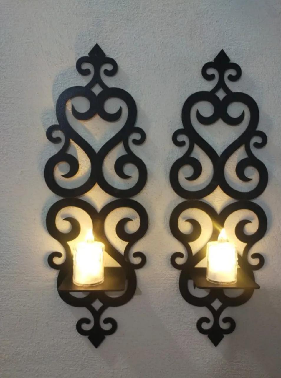 2Pcs Star Wall Sconces - Wooden Decorative Shelves & Candle Holders for Home Decor Bazm-e-Decor