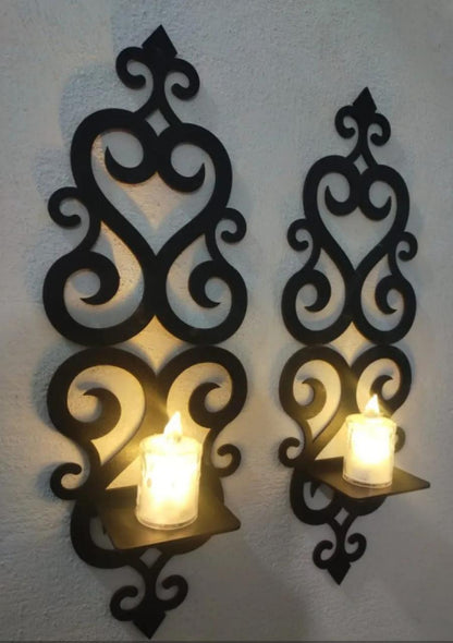 2Pcs Star Wall Sconces - Wooden Decorative Shelves & Candle Holders for Home Decor Bazm-e-Decor