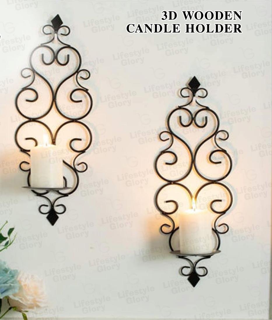 2Pcs Star Wall Sconces - Wooden Decorative Shelves & Candle Holders for Home Decor Bazm-e-Decor