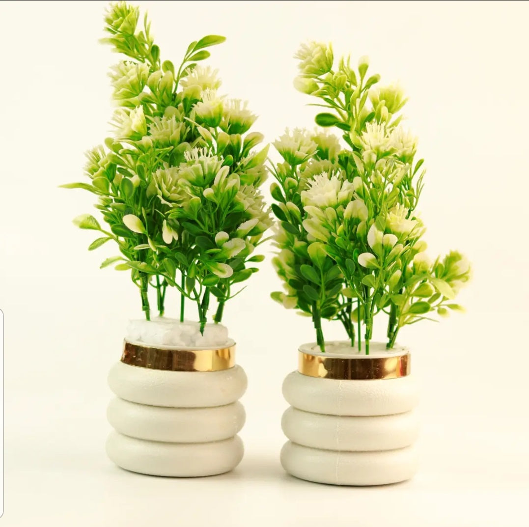 Set of 2 Artificial Green Flower Decoration Pieces – Perfect for Home & Office Decor Bazm-e-Decor