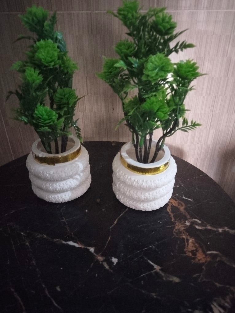 Set of 2 Artificial Green Flower Decoration Pieces – Perfect for Home & Office Decor Bazm-e-Decor