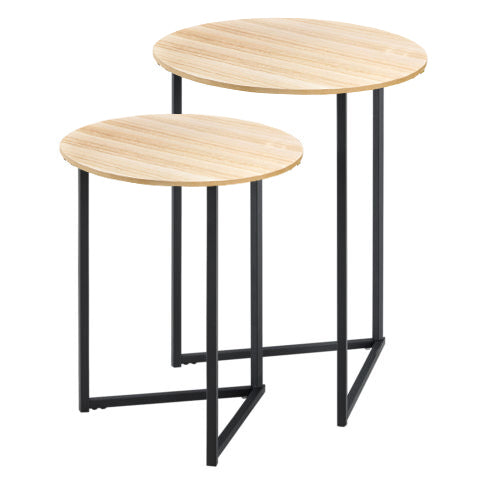 2-Piece Round Nesting Coffee Table Set with Wooden Top & Metal V-Leg Design Bazm-e-Decor