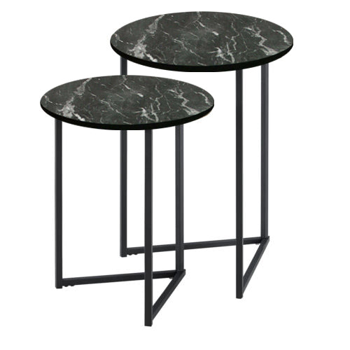 2-Piece Round Nesting Coffee Table Set with Wooden Top & Metal V-Leg Design Bazm-e-Decor