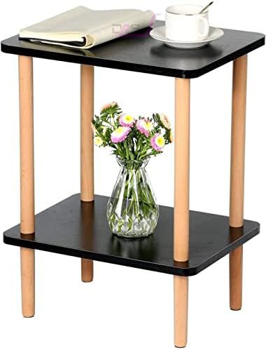 2-Tier Wooden Side Table with Storage Shelf, Square Bedside Coffee Table for Living Room, Office, Bedroom Bazm-e-Decor