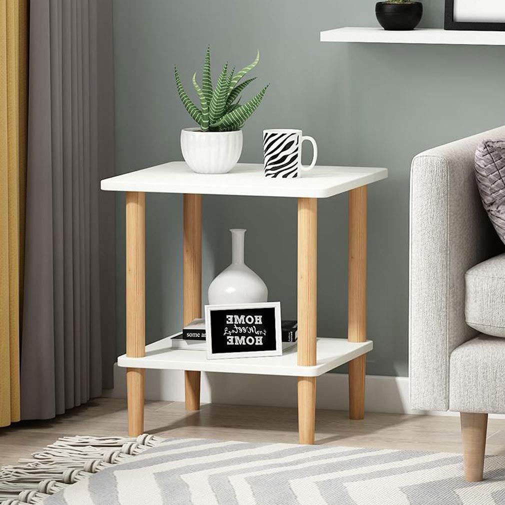 2-Tier Wooden Side Table with Storage Shelf, Square Bedside Coffee Table for Living Room, Office, Bedroom Bazm-e-Decor