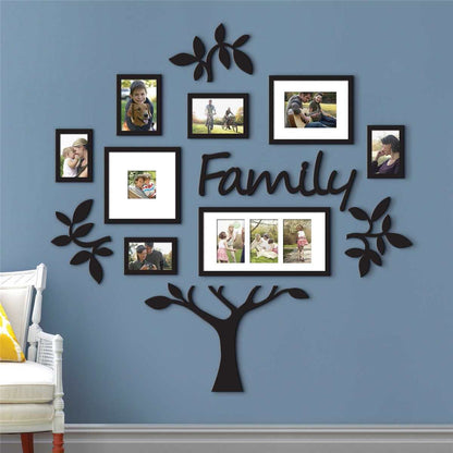 3D Wooden Family Tree Wall Decor with 6 Photo Frames – Modern Memory Display Bazm-e-Decor