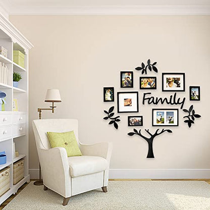 3D Wooden Family Tree Wall Decor with 6 Photo Frames – Modern Memory Display Bazm-e-Decor