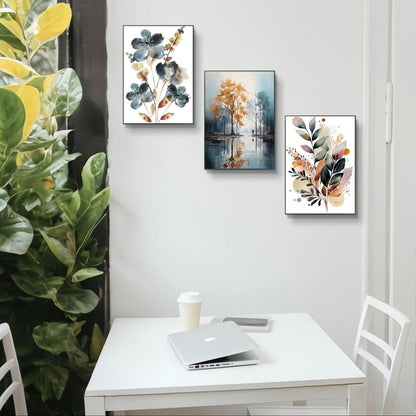 Elegant 3PCS Floral Wall Frame Set - Modern Flower Art Print for Bedroom & Living Room Home Decor Bazm-e-Decor