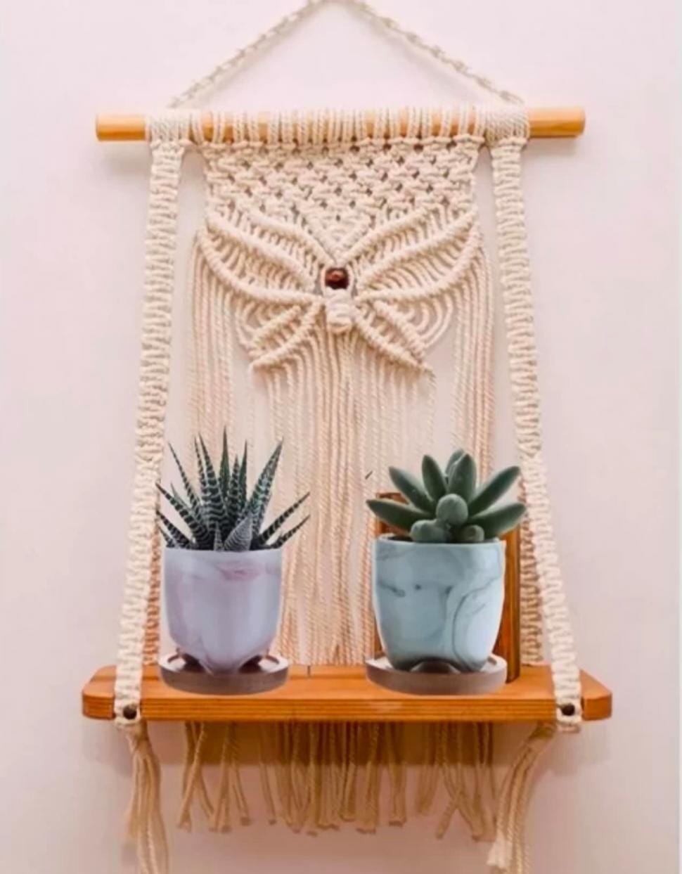 Handmade Macramé Wooden Wall Hanging Shelf for Home & Office Decor | Modern Boho Wall Art Decoration Bazm-e-Decor