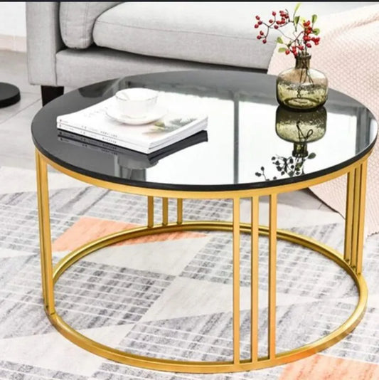 Modern Nesting Coffee Tables with Iron Base and Wooden Top for Living Room, Customizable Center Table Set Bazm-e-Decor