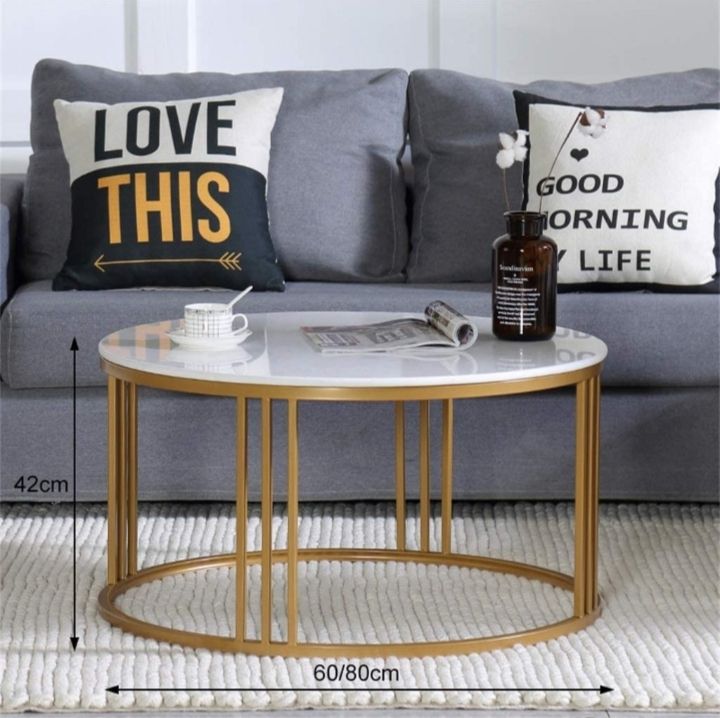 Modern Nesting Coffee Tables with Iron Base and Wooden Top for Living Room, Customizable Center Table Set Bazm-e-Decor