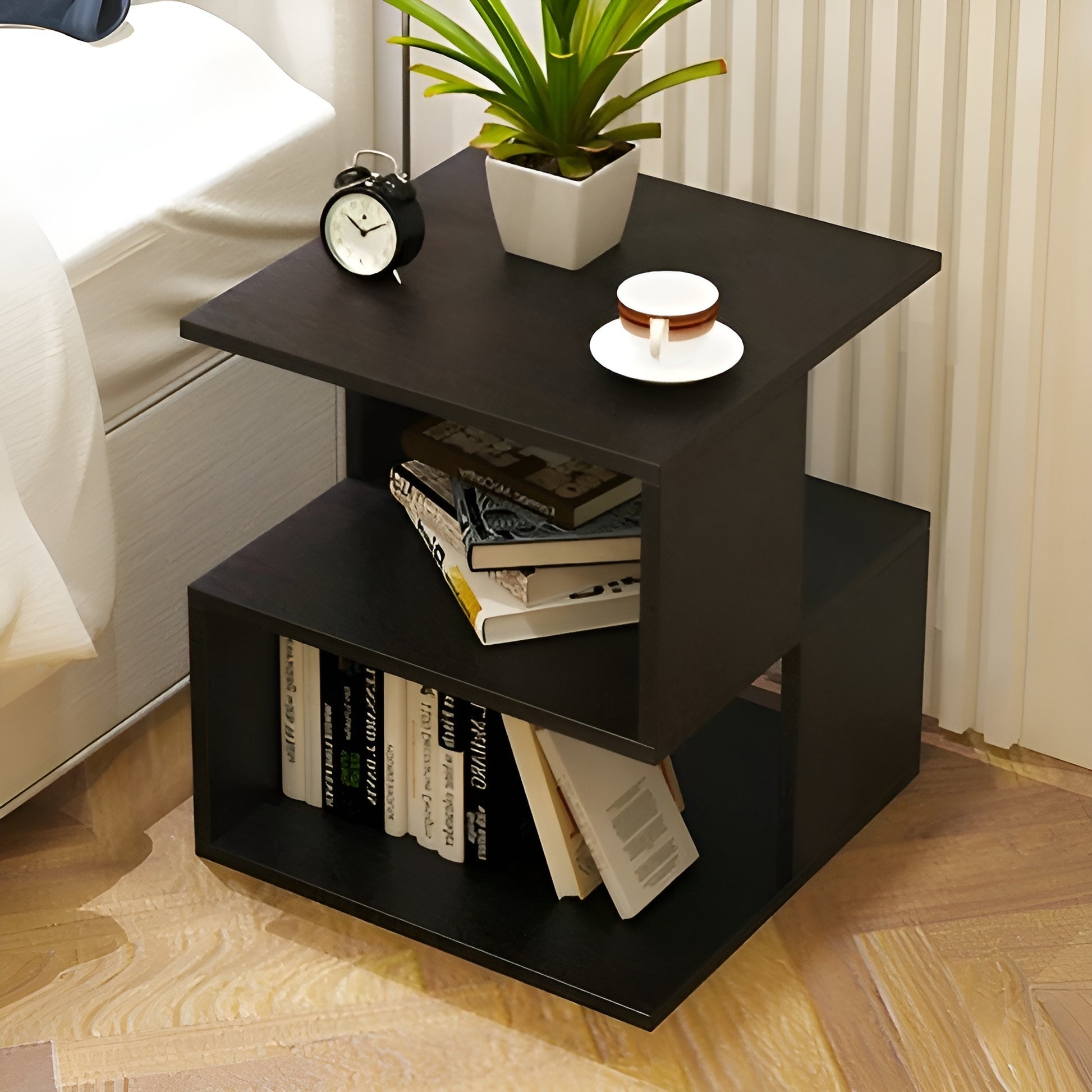 Modern Rectangle Hollow Design Nightstand with Storage Shelf – Multi-functional Bedside Table for Living Room – Ready to Assemble Bazm-e-Decor