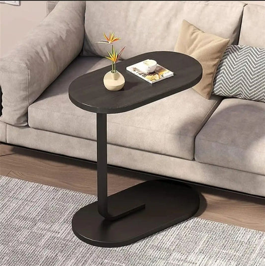 Oval 'C' Shaped Sofa Side Table – Modern Laptop & Coffee Table with Sled Base, Multiple Color Options Bazm-e-Decor