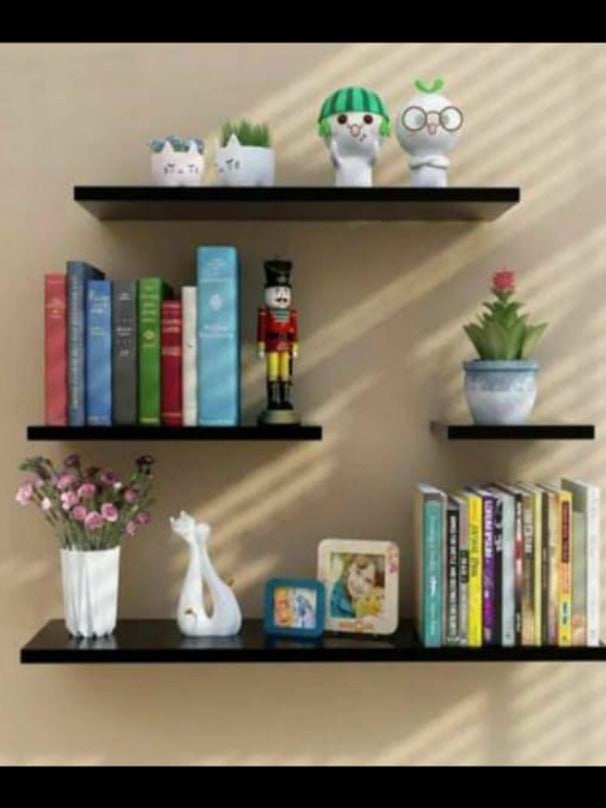 Set of 4 Wooden Wall Mounted Shelves for Books and Storage Bazm-e-Decor