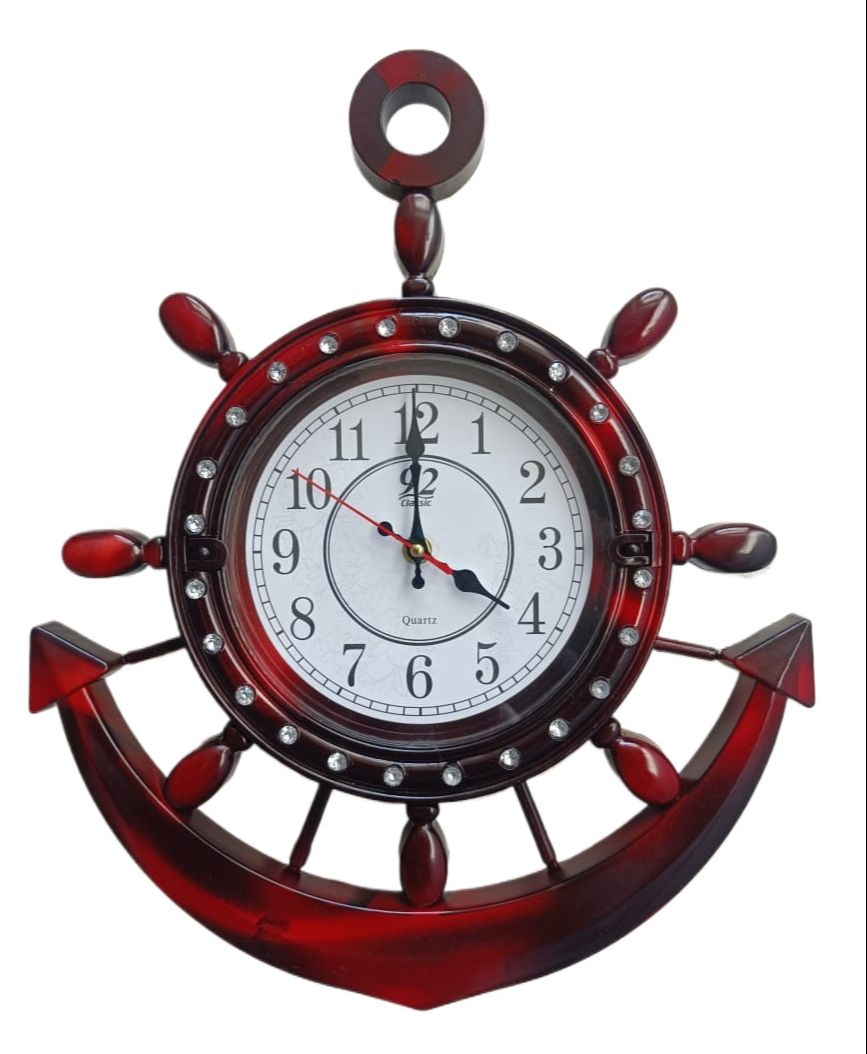 Ship Anchor Wall Clock – 17 Inch Decorative Quartz Battery Operated, Easy to Read, Plastic Frame for Home, Office, and School Bazm-e-Decor