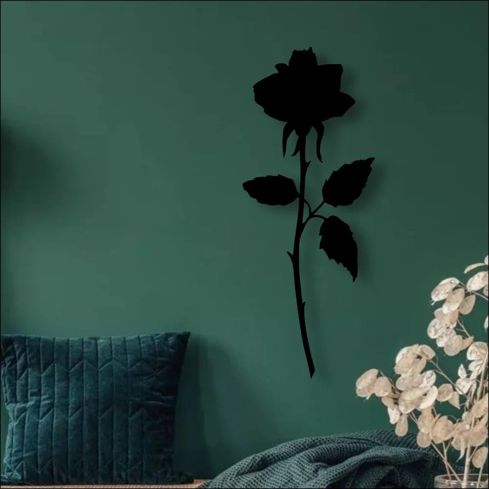 Wooden Rose Wall Art - Flower Wall Decor for Home, Black & Brown, 12-Inch MDF Bazm-e-Decor