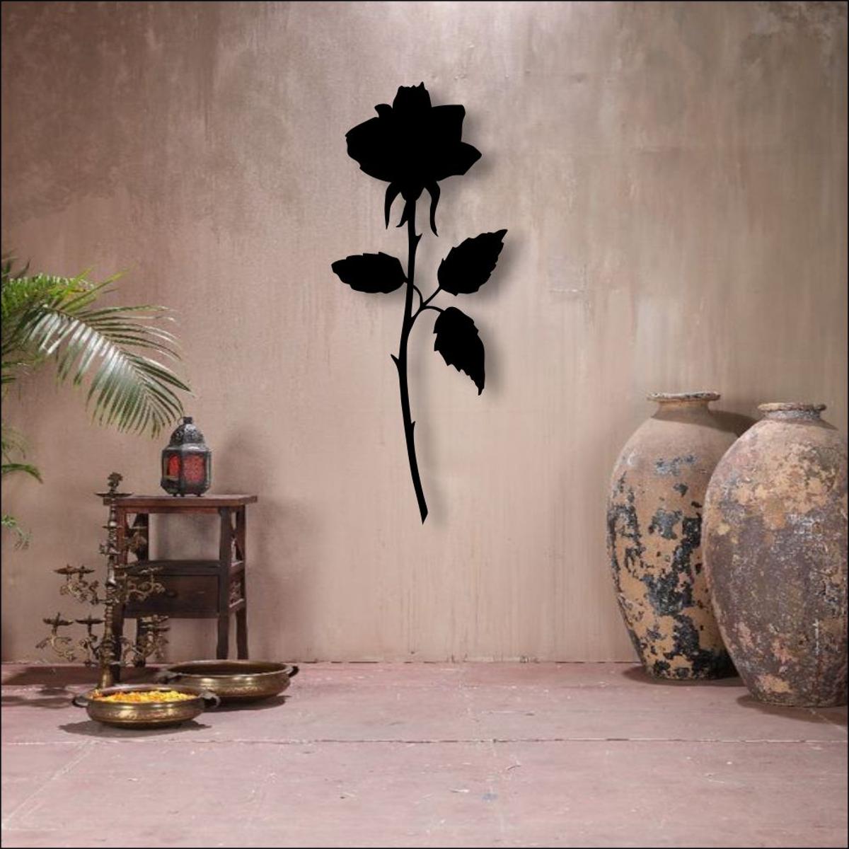 Wooden Rose Wall Art - Flower Wall Decor for Home, Black & Brown, 12-Inch MDF Bazm-e-Decor