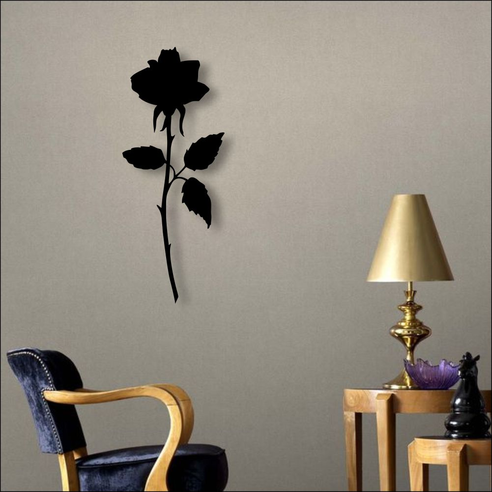 Wooden Rose Wall Art - Flower Wall Decor for Home, Black & Brown, 12-Inch MDF Bazm-e-Decor