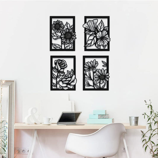 Wooden Wall Decor - 3 Piece Bouquet Set, MDF Wall Art for Home, Office, Living Room & More Bazm-e-Decor