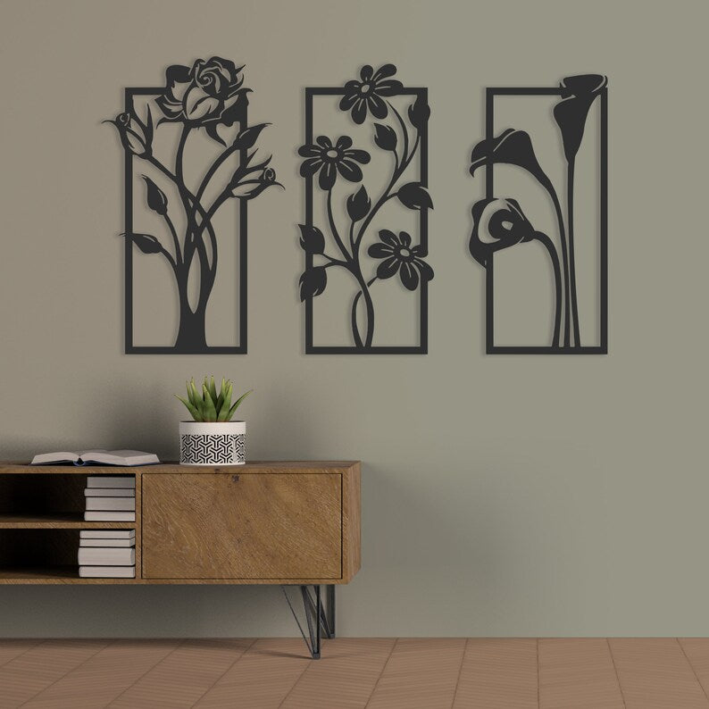 Wooden Wall Decor - 3 Piece Bouquet Set, MDF Wall Art for Home, Office, Living Room & More Bazm-e-Decor